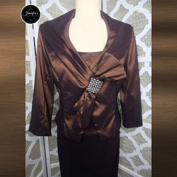 Cameron Blake by Mon Cheri Brown 2-Piece Taffeta Sleeveless Dress and Jacket 8 - Picture 2 of 14